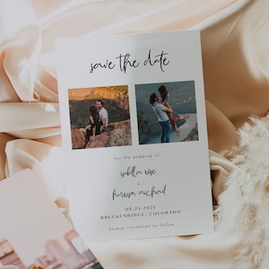 WILLOW Photo Save the Date Card Template Modern Wedding Save the Date Invitation 2 Photo Save the Date Printable Instant Digital