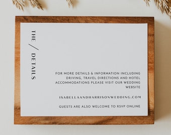 Plantilla de tarjeta de detalles de boda moderna de ZARA, plantilla de descarga instantánea, tarjeta de inserción, tarjeta minimalista.