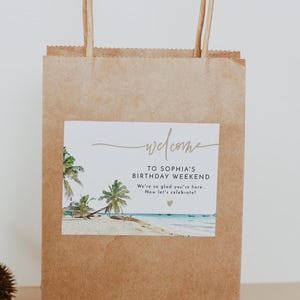 CANCUN Birthday Welcome Bag Label Template, Beach Birthday Welcome Bag Stickers, Tropical Welcome Bag Note, Welcome Bag Tag Birthday Weekend