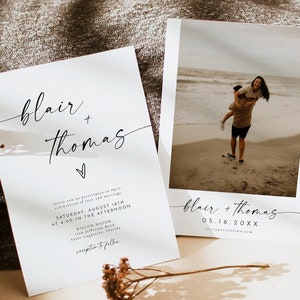 Boho Hochzeitseinladung Vorlage, Moderne Hochzeitseinladung, Minimalistische Hochzeitseinladung, druckbare Foto Hochzeitseinladung Instant BLAIR