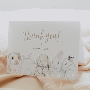 Bedankkaartsjabloon konijn, konijn bedankt afdrukbaar, blush pastel verjaardagsfeestje bedankt, lente babyshower bedankt - EVIE