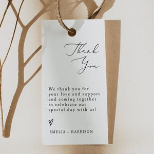 Minimalistische Hochzeit Gunstanhänger Vorlage, moderne Kalligraphie Vorlage zum Ausdrucken, schlichtes Geschenkanhänger - EVELYN