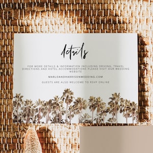 SOPHIA Tropical Wedding Details Card Template, Printable Enclosure, Beach Wedding Info Card, Accommodations Insert, Destination Wedding