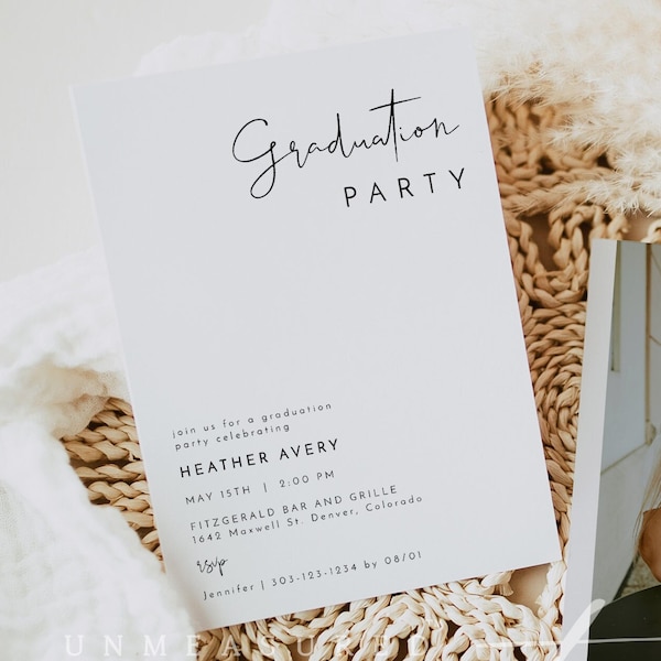 ADELLA Minimalist Graduation Invitation Template, Modern Graduation Invitation, Simple Graduation Announcements, Graduation Party Invitation