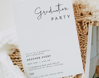 ADELLA Minimalist Graduation Invitation Template, Modern Graduation Invitation, Simple Graduation Announcements, Graduation Party Invitation