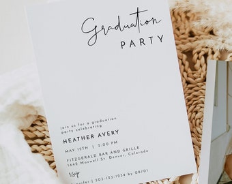 ADELLA Minimalist Graduation Invitation Template, Modern Graduation Invitation, Simple Graduation Announcements, Graduation Party Invitation