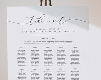 Calligraphy Wedding Seating Chart Template, Table Seating Chart Sign, Minimalist Wedding Seating Poster, Bridal Table Seating Chart ASHER