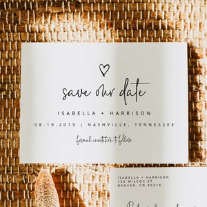 REECE Moderne minimalistische Save the Date Vorlage, druckbare Save the Date, einfache Save the Date Karten, Save the Date Postkarte, saubere Einladung