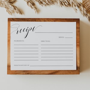 MAUDE | Modèle de carte de recette de calligraphie, carte de recette minimale imprimable, recette moderne, carte de recette bricolage à téléchargement immédiat pour la douche nuptiale