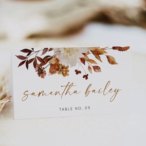 Modèle imprimable de marque-place pour mariage floral automne bohème - TALIA