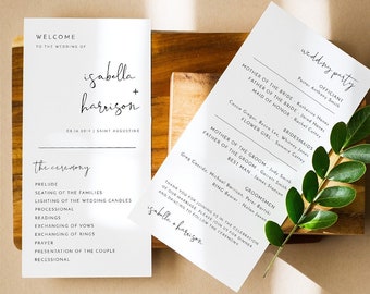 ADELLA Minimalist Wedding Program Template, Modern Wedding Program, Minimal Wedding Program, Printable Program Wedding, Instant Templett