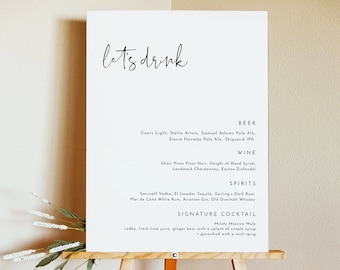 ADELLA Minimalistische Hochzeit Bar Menü Vorlage, Moderne Bar Menü Zeichen, Let&#39;s Drink Zeichen, druckbare Barkarte, Hochzeit Getränkekarte Poster Zeichen