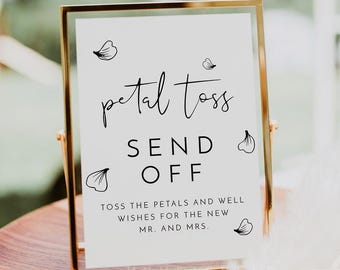 Minimalist Petal Toss Send Off Sign Printable, Newlywed Flower Send Off Sign, Modern Wedding Sign, Editable Table Top Sign Instant - ADELLA
