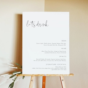 ADELLA Minimalist Wedding Bar Menu Template, Modern Bar Menu Sign, Let's Drink Sign, Printable Bar Menu, Wedding Drink Menu Poster Sign