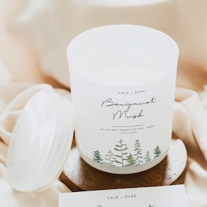Modello di etichetta per candela TIMBER Pine, etichette per candele rustiche Forest, etichette per bottiglie di ambra con albero acquerello per decorazioni per la casa Candele istantanee terrose
