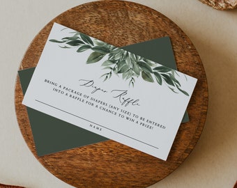 LANA Greenery Diaper Raffle Card Template, Greenery Diaper Raffle Inserts, Greenery Baby Shower Insert, Diaper Raffle Ticket Printable