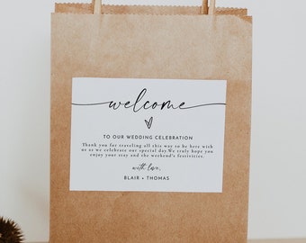 BLAIR Welcome Bag Label Template, Minimalist Welcome Bag Stickers, Modern Wedding Welcome Bag Note, Destination Wedding Welcome Bag Tag DIY