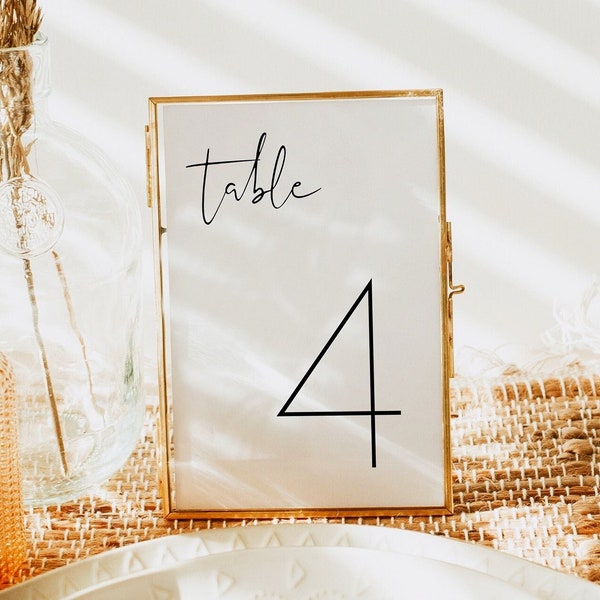 ADELLA Minimalistische Hochzeit Tischnummer Vorlage, Einfache Tischnummern, Moderne Tischnummern zum Ausdrucken, Saubere Tischnummernkarten