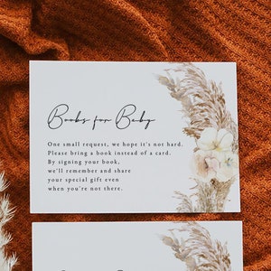CIERA Pampas Bücher für Baby Karte Vorlage, Herbst Bücher für Baby Einlage druckbar, Herbst Babyparty Einschluss Karte, Buch mitbringen Boho DIY