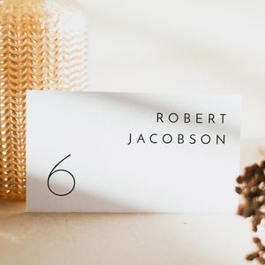 Minimalistische plaatskaartsjabloon bruiloft, eenvoudige plaatskaart afdrukbare, schone plaatskaarten, moderne tafelnaamkaartjes, afdrukbare DIY