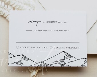 ANTORA Mountain RSVP Card, Minimalist RSVP Card Printable Postcard, Wedding Response Card, Wedding Reply Card Postcard, Winter rsvp Card diy