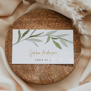 ESME Greenery Wedding Place Card Template, Greenery and Gold Place Cards, Boho Wedding Escort Cards, Wedding Table Name Cards Printable