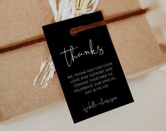 Modèle d'étiquette de cadeau noir JOVI, étiquette de cadeau de mariage minimaliste moderne, étiquette de cadeau de Noël imprimable, étiquettes de cadeau de douche bricolage industriel
