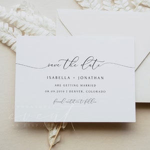 Calligraphy Save the Date Template, Elegant Save the Date Printable Horizontal Wedding Save the Date Cards Instant Download ASHER