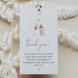 Favor Tag Template, Poppin&#39; Bottles Baby Shower Thank You Tag Printable, Blush Girl Baby Shower Champagne Thank You Bag Tags Girl DIY - ANDI