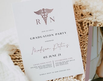 MAEVE Rose Gold Nurse Graduation Invitation Template, Printable RN Graduation Invite, Instant Download BSN Graduation Evite Lpn Graduation