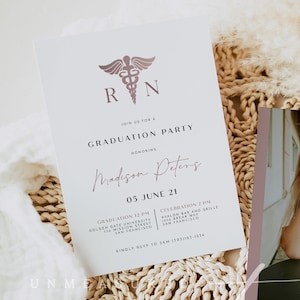 MAEVE Rose Gold Nurse Graduation Invitation Template, Printable RN Graduation Invite, Instant Download BSN Graduation Evite Lpn Graduation