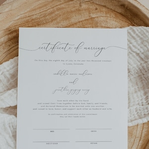 Elegant Calligraphy Marriage Certificate Template, Wedding Keepsake Certificate of Marriage, Modern Wedding Handfasting Certificate ASHER