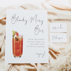 Minimalist Bloody Mary Bar Sign, Modern Bloody Bar Sign and Tags, Wedding Bloody Mary Bar Sign Editable Baby Bridal Shower Brunch DIY ADELLA