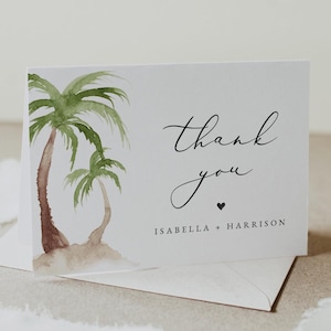 Palm Tree Thank You Card Template, Tropical Thank You Cards, Printable Thank You Card, Beach Wedding Thank You, Instant Download FIONA