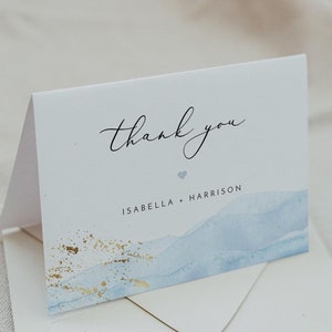Plantilla de tarjeta de agradecimiento, tarjeta de agradecimiento en azul polvoriento para imprimir, tarjeta de agradecimiento en azul bebé, tarjeta de agradecimiento en acuarela azul para hacer al instante - BLAKELY