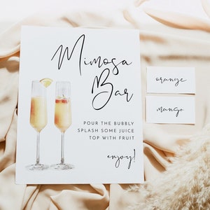 ADELLA Minimalist Mimosa Bar Sign, Modern Mimosa Bar Sign and Tags, Wedding Mimosa Bar Sign Instant Download Editable Baby Bridal Shower DIY