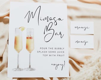 Minimalist Mimosa Bar Sign, Modern Mimosa Bar Sign and Tags, Wedding Mimosa Bar Sign Instant Download Editable Baby Bridal Shower DIY ADELLA