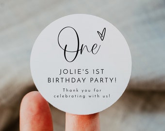 1st Birthday Sticker Template, Modern First Birthday Favor Tag, Simple Birthday Favor Tag, Gender Neutral Square Sticker or Tag DIY JOLIE