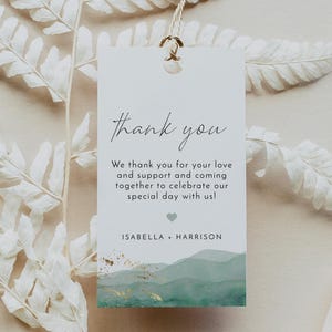 Favor Tag Template, Printable Favor Tag, Sage Green Favor Tag, Green and Gold Favor Tag, Ocean Beach Tropical Thank You Tag Instant - LINDEN