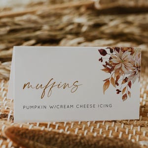 Modèle de carte de buffet bohème, cartes de buffet de Thanksgiving, étiquettes de nourriture florales automne imprimable, cartes de buffet de mariage DIY - TALIA