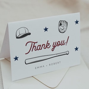 Plantilla de tarjeta de agradecimiento de béisbol, tarjetas de agradecimiento imprimibles, tarjetas de agradecimiento de cumpleaños de béisbol, fiesta de béisbol de novato del año DIY BARRY