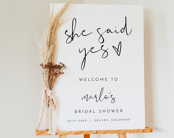 ADELLA Minimalist Bridal Shower Shower Welcome Sign Template, She Said Yes Bridal Shower Welcome, Modern Bridal Shower Welcome Sign DIY
