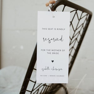 ADELLA Minimalist Reserved Chair Tag, Wedding Seating Tag, Printable Chair Tag, Reserved for Bride and Groom, Reserved Seat Sign, Modern