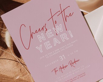 HENLEY Modern Pink and Red New Year's Party Template Cheers to the New Year Invitation Printable New Year's Eve Party Editable Templett