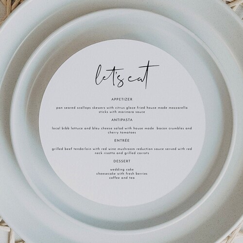 Round Minimalist Menu Template Printable Modern &amp; Simple - Etsy