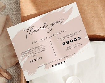 GRETCHEN Modern Blush Pink Splash Small Business Thank You Package Insert Template