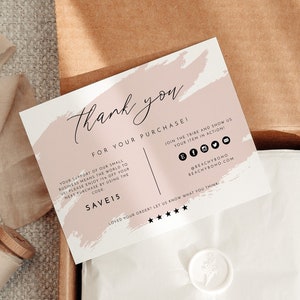 GRETCHEN Modern Blush Pink Splash Small Business Thank You Package Insert Template