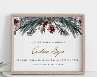 Letrero de pino personalizado imprimible de 8x10", letreros para bodas de invierno, letreros de mesa navideños editables, plantillas para bodas en el bosque y la montaña - NOEL