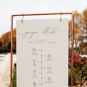 Wedding Timeline Template, Wedding Timeline Sign Printable, Wedding Order of Events, Wedding Day Timeline Large, Modern Minimalist DIY ASHER