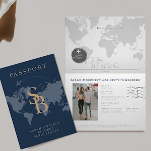 Passport Wedding Invitation Template, Travel Themed Wedding Invitation Instant Download, Adventure Abroad Wedding InvitE Passport - ATLAS